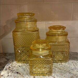 Vintage Yellow Glass Canister Set